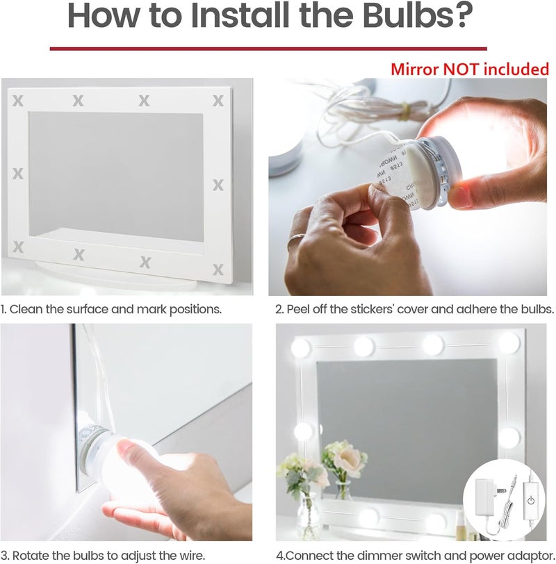 Waneway 14 Bulb Vanity Lights for Mirror, Plug-in Power Adapter & Touch Dimmer, 6,000K, 1350 Lumens (Mirror Not Included) - Image 5